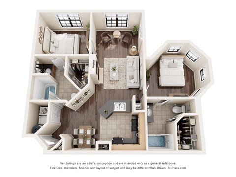 Floor plan for 2 beds, 2 baths, 1218 sqft